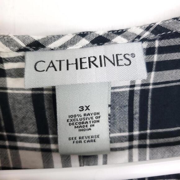 Catherines Top Womens 3X Ruffle Front V Neck Pullover Gingham Plaid Neutral - Picture 6 of 9